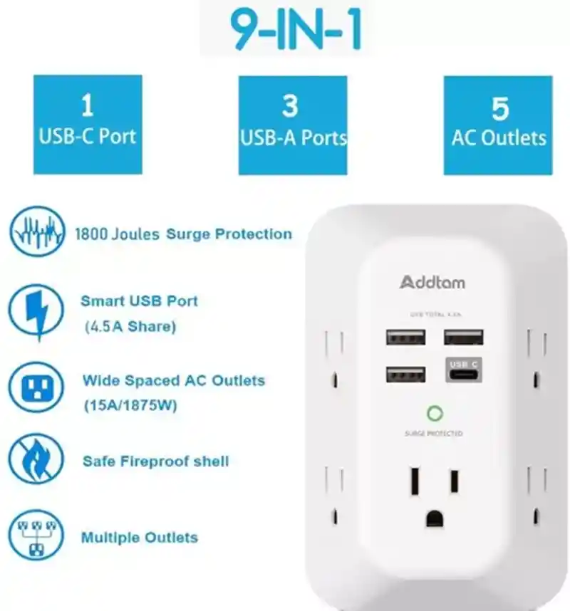 Multitoma Protección Sobretensión Y Cargador De Pared Usb C Blanco