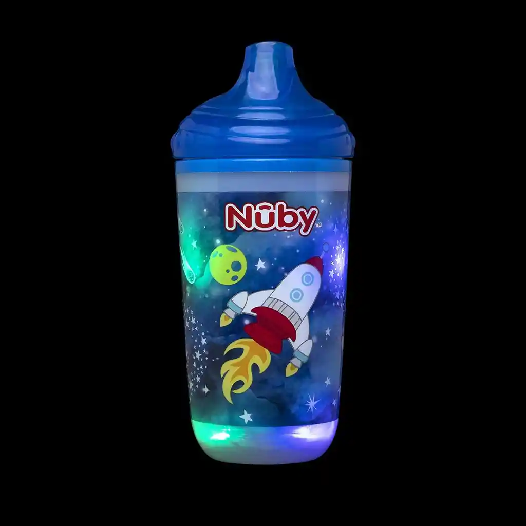 Vaso Entrenador Antiderrame Para Bebe Con Luces Nuby 10 Oz Azul