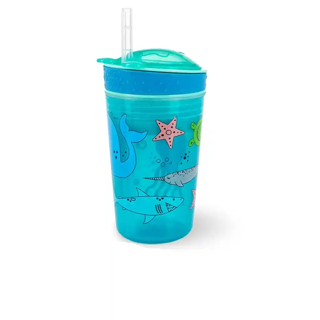 Vaso Pitillo + Porta Snack Nuby 2 En 1 Para Bebes Niños Nuby Azul