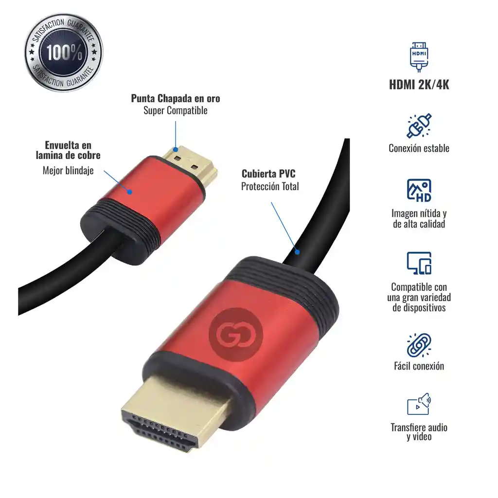 Cable De Alta Definición Hdtv 4k Y 2k De 3 Metros Hdmi