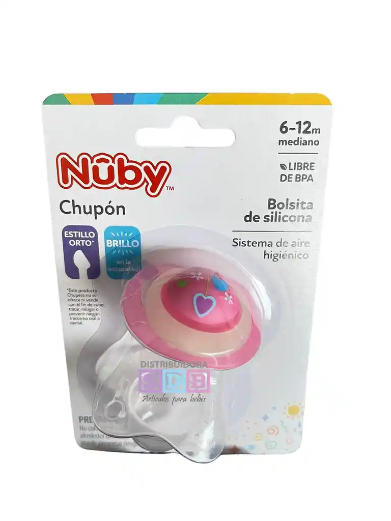 Chupo Entretencion Bebe Nuby Brilla Oscuridad + Tapa 6-12 M Rosa