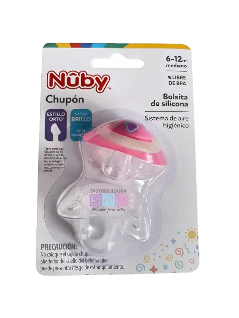 Chupo Entretencion Bebe Nuby Brilla Oscuridad + Tapa 6-12 M Rosa