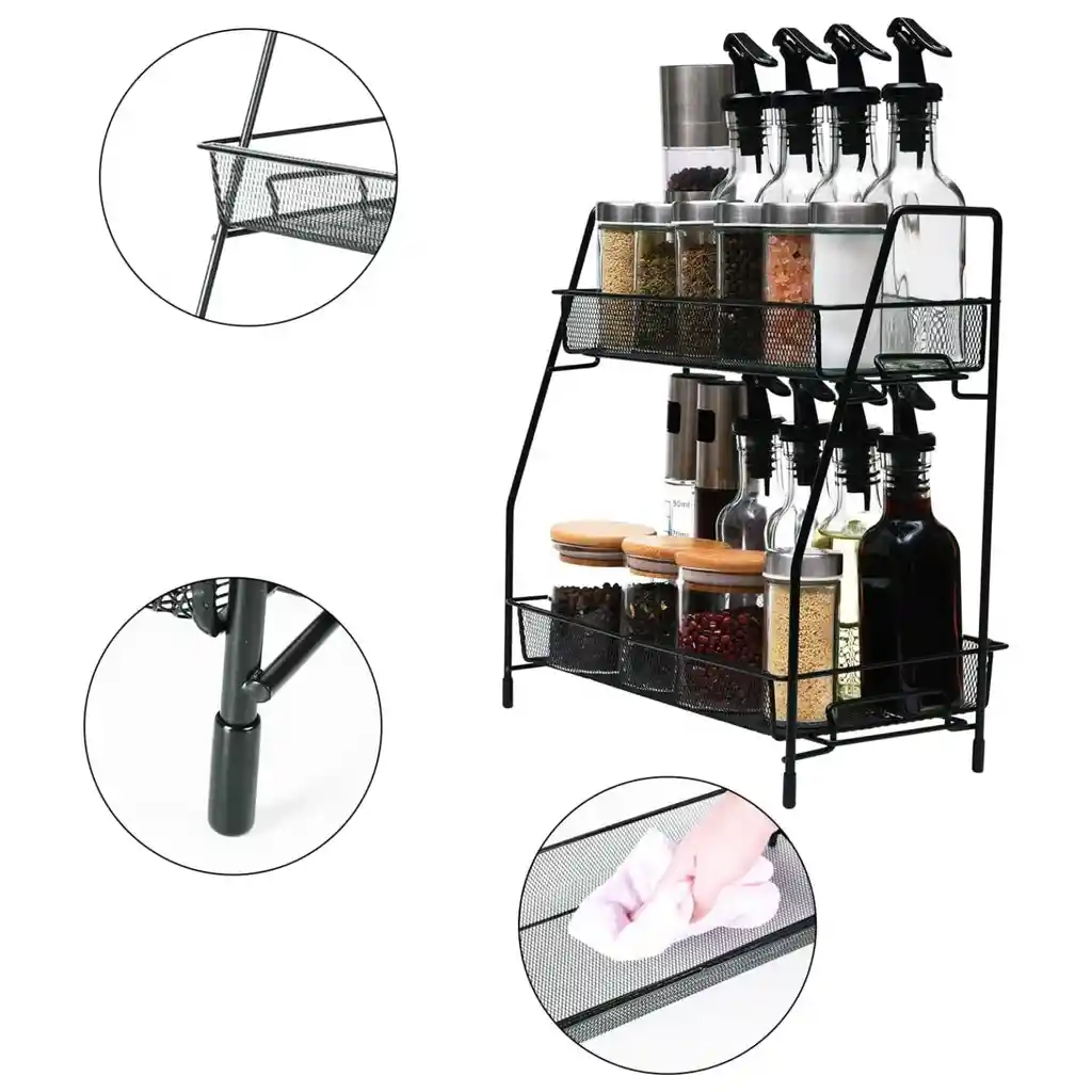 Organizador De Cocina Estante De Especias De Metal 2 Niveles Color Negro