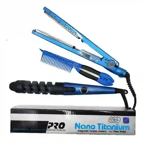 Combo 3 En 1 Plancha + Rizador + Peine Nano Titanium 450-3