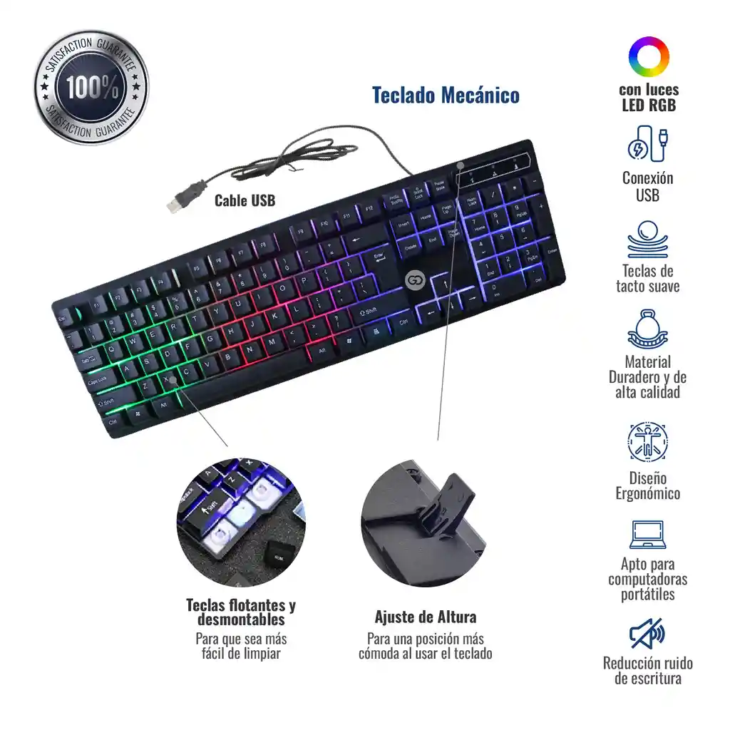 Combo Teclado Mouse Alámbrico Gamer Rgb Ergonómico Waterproof