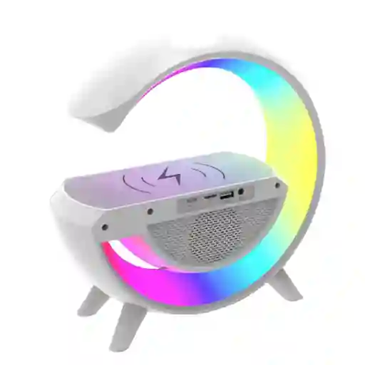 Parlante Lampara G Cargador Inalámbrico Rgb Reloj Bt Color Blanco