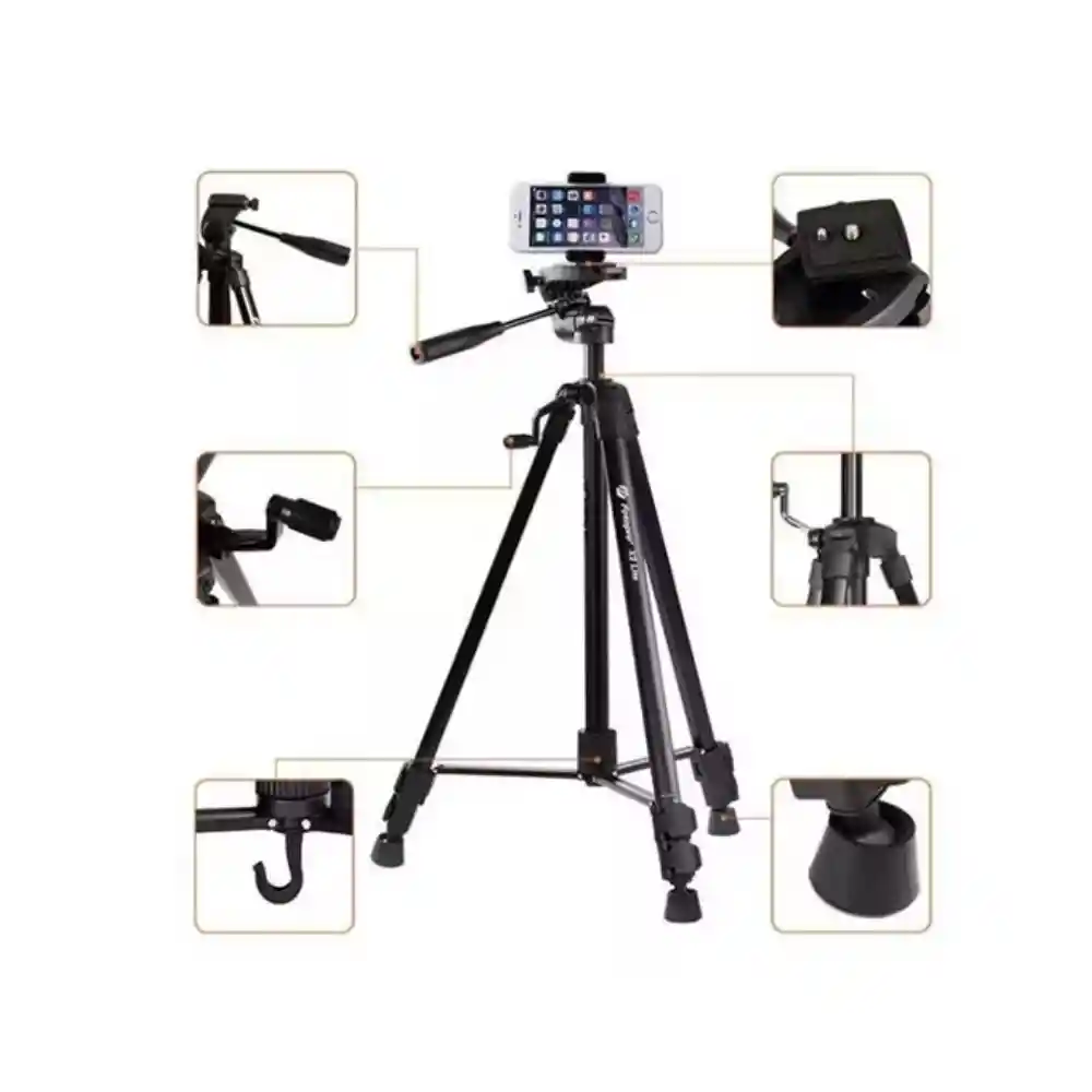 Tripode Soporte Negro 3366 Resistente Y Adaptable Para Cámara Y Celular 1.40mts