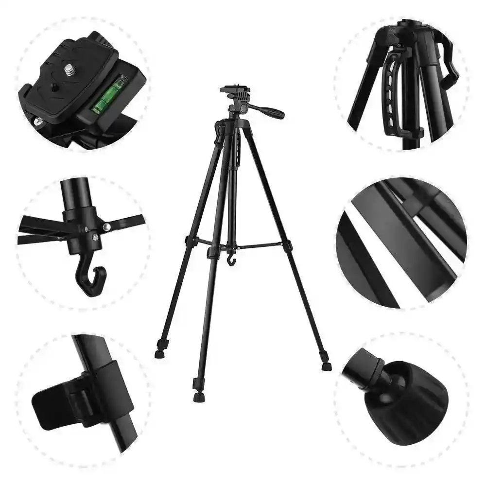 Tripode Soporte Negro 3366 Resistente Y Adaptable Para Cámara Y Celular 1.40mts