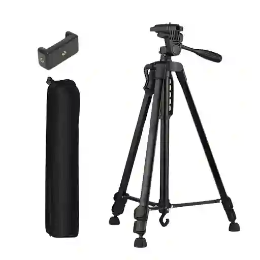 Tripode Soporte Negro 3366 Resistente Y Adaptable Para Cámara Y Celular 1.40mts