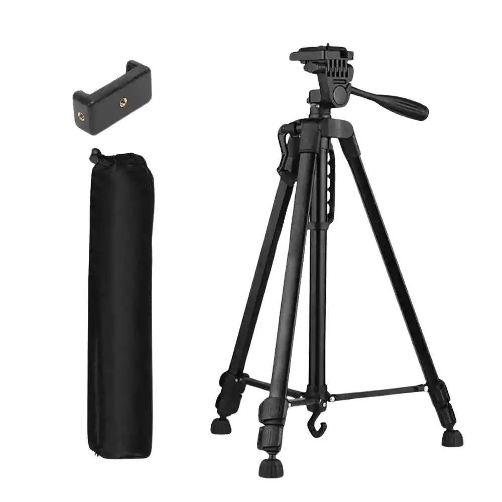 Tripode Soporte Negro 3366 Resistente Y Adaptable Para Cámara Y Celular 1.40mts