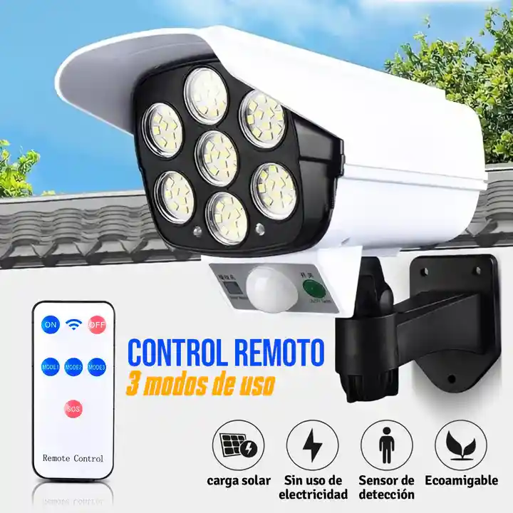 Lampara Solar Exterior Sensor De Movimiento 3 Modos 77 Led Carcasa Blanco