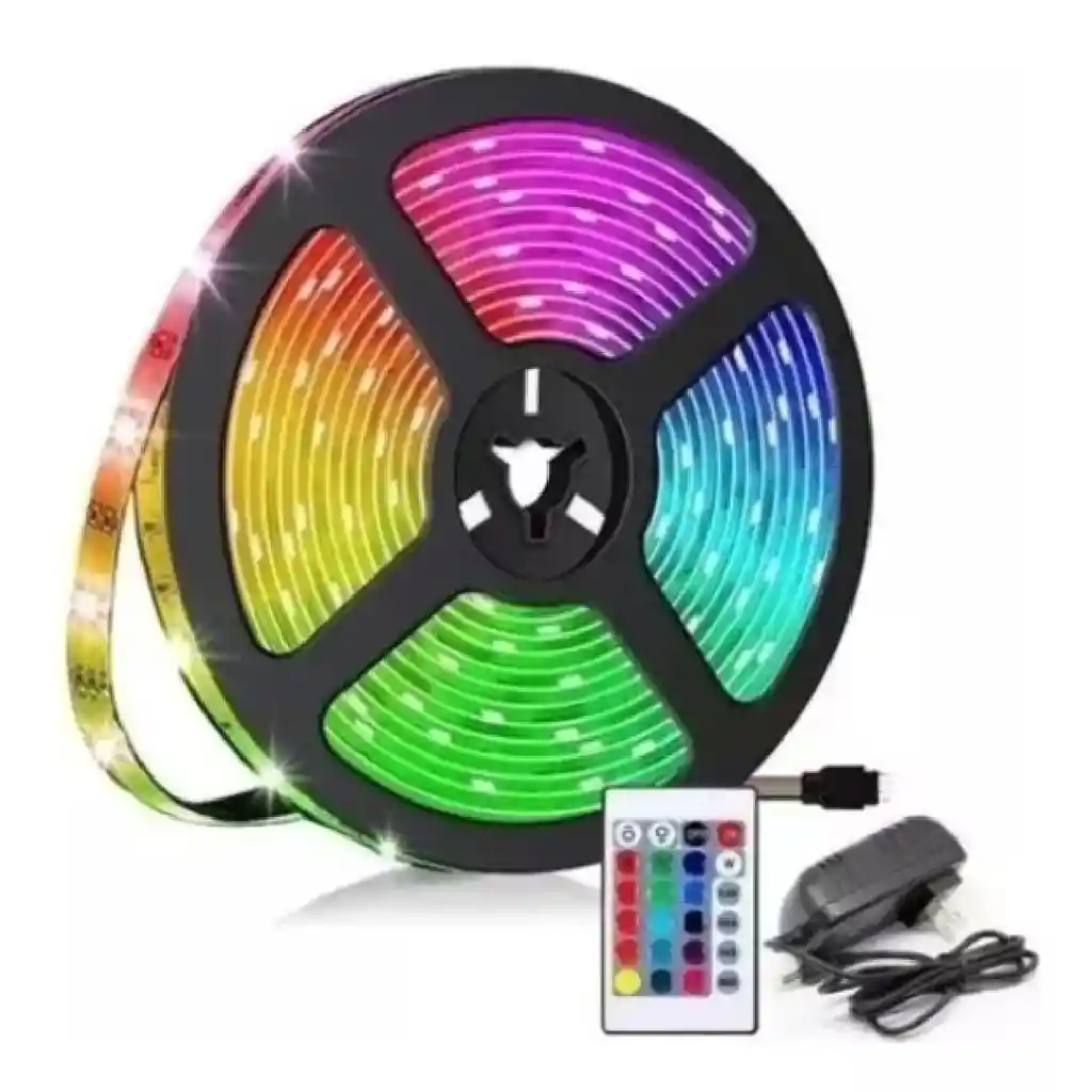 Cinta Led Multicolor Rgb Luz 5050 5mts Mas Control Mas Adaptador