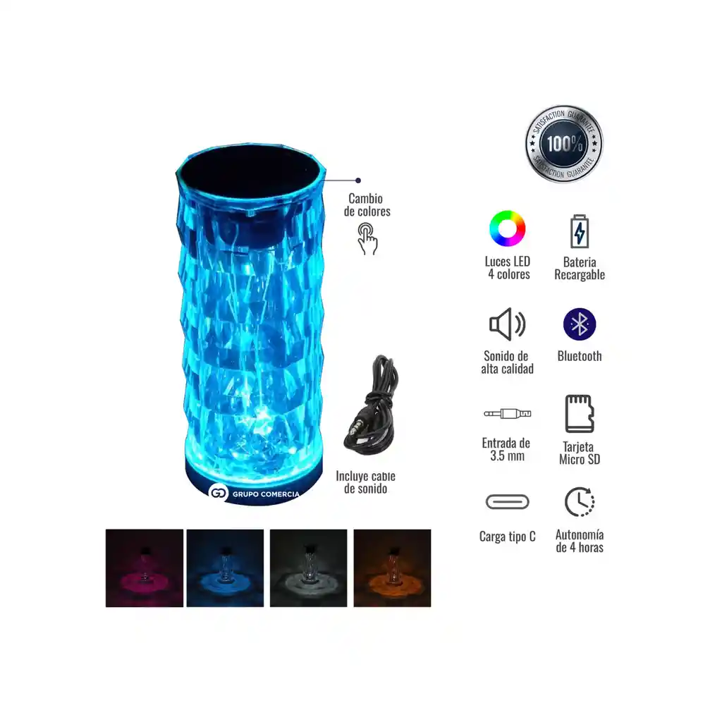 	 Lampara Parlante Bluetooth Rgb Táctil Recargable Lujo