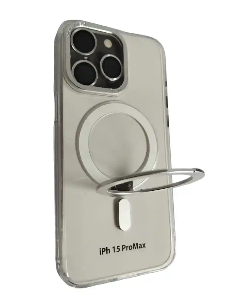 Estuche Para Iphone 15 Pro Max Con Soporte Y Kit Lentes Plata