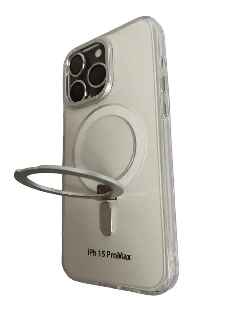 Estuche Para Iphone 15 Pro Max Con Soporte Y Kit Lentes Plata