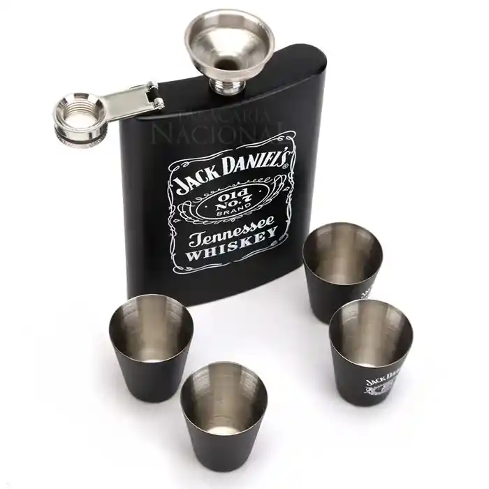 Licorera Whizkera Acero Inox 9oz Jack Daniels+4 Copas+embudo