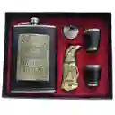 Licorera Wizquera 9oz Inox. 2 Copas +navaja Encendedor