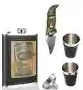 Licorera Wizquera 9oz Inox. 2 Copas +navaja Encendedor