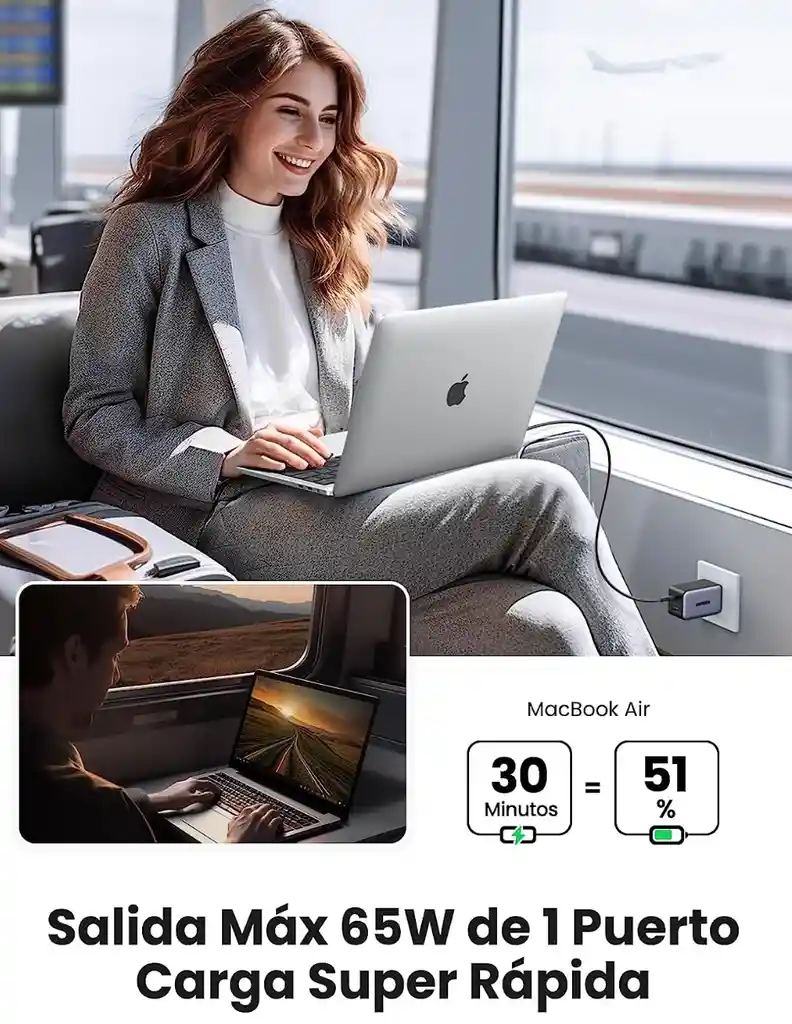 Ugreen Cargador Nexode Usb C 65w Gan 3 Puertos Gris