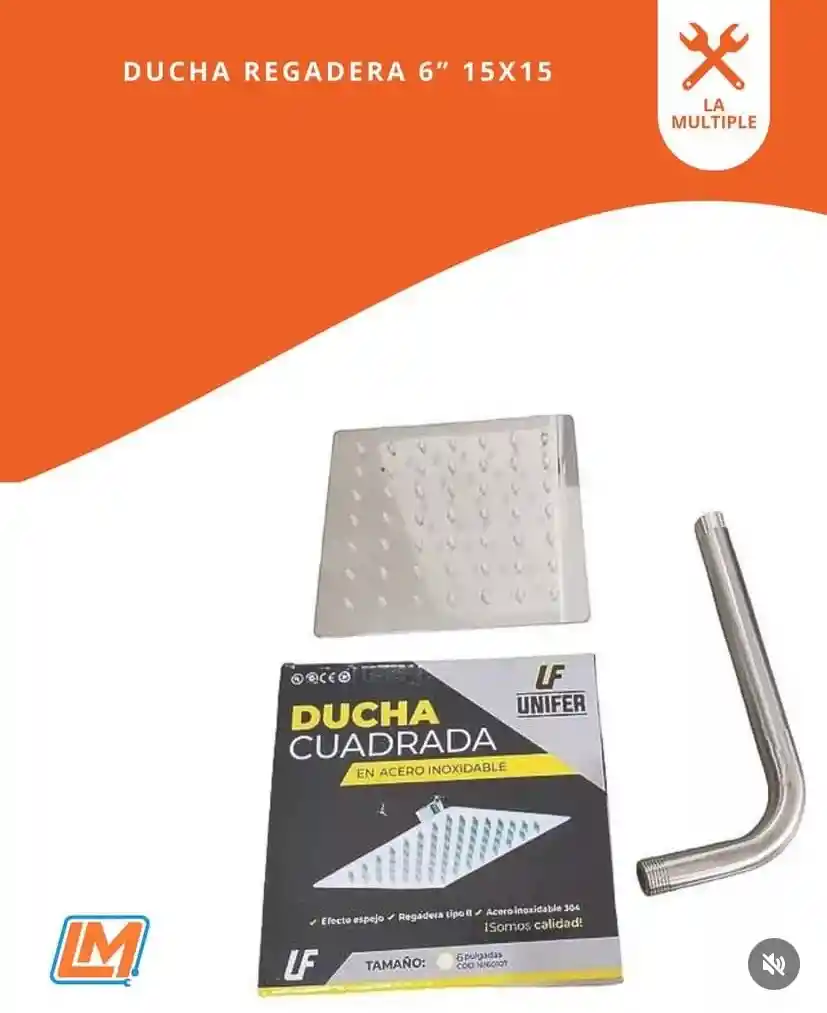 Regadera Ducha Cuadrada 6" Incluye Niple