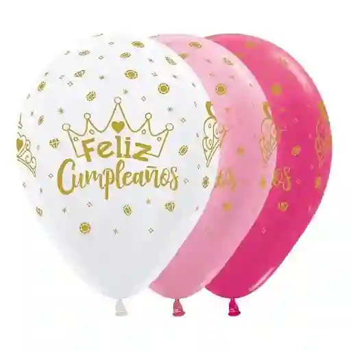 Globos R12 Satin Metal Corona Feliz Cumpleaños X 10. Sempertex