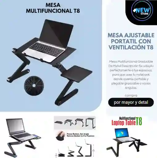 Mesa Plegable Portátil 2 Ventiladores T8