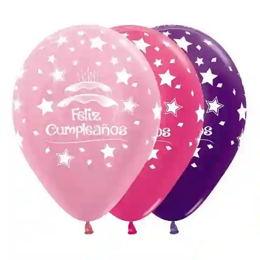 Bombas Globos R12 Satin Metal Surtido Feliz Cumpleaños Torta Niña X 10 Sempertex