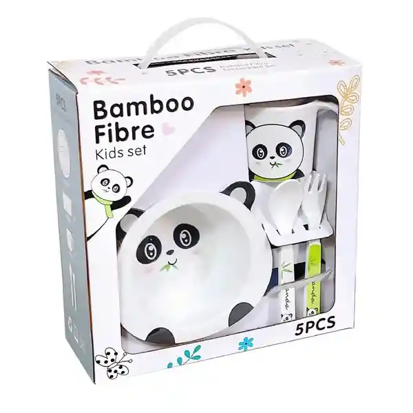 Set De Vajilla 5 Piezas Bambu Oso Panda