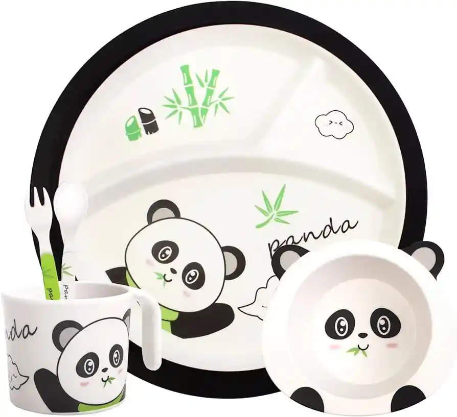 Set De Vajilla 5 Piezas Bambu Oso Panda