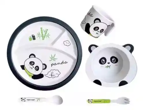 Set De Vajilla 5 Piezas Bambu Oso Panda