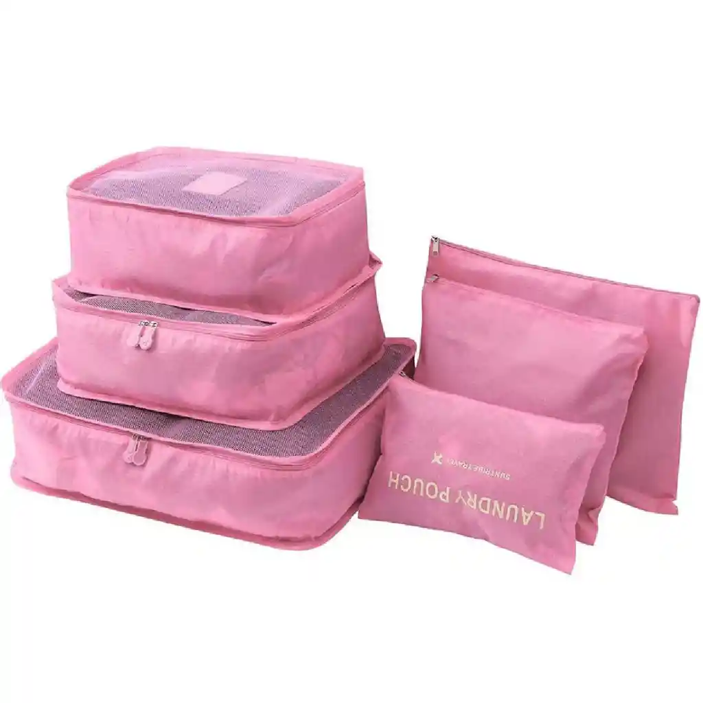 Set 6 Organizadores De Equipaje De Viaje Bolsa Ropa Interior Color Rosa