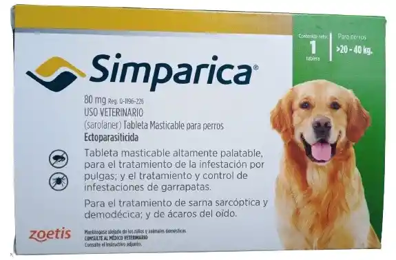 Simparica 20 A 40 Kilos. Caja X 1 Pastilla