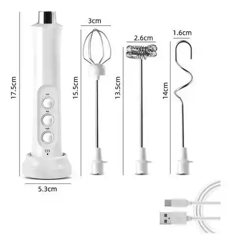 Espumador De Leche Batidor 3 En 1 Recargable Electrico