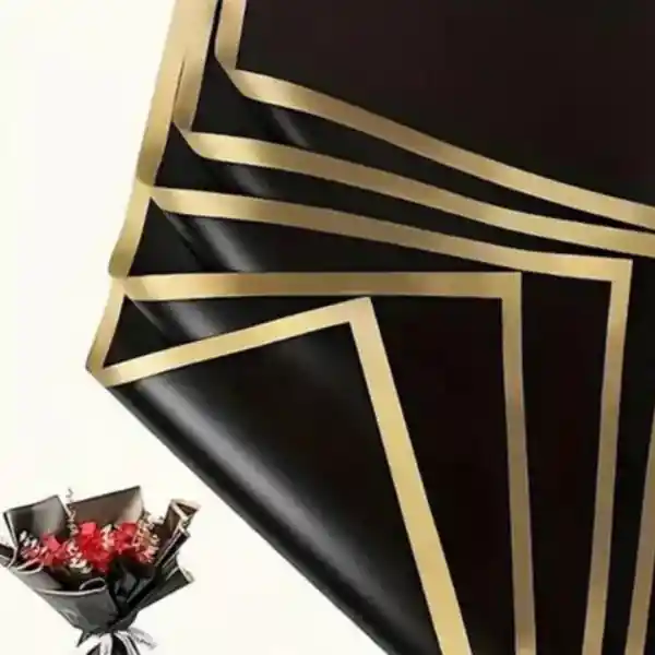 Papel Coreano X20 Negro Borde Dorado