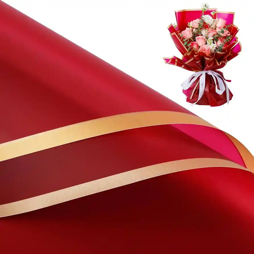 Papel Coreano X20 54x54 Floristería Rojo Borde Dorado
