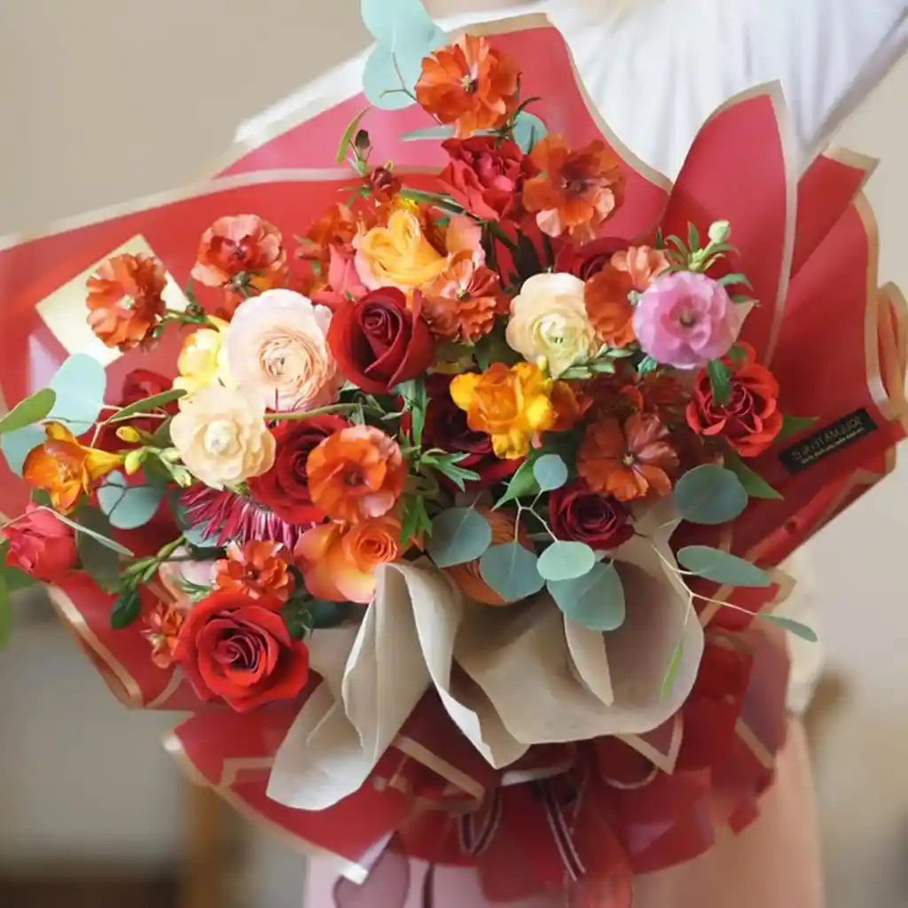 Papel Coreano X20 54x54 Floristería Rojo Borde Dorado