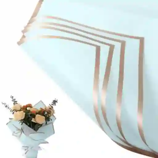 Papel Coreano X20 Pliegos 54x54 Azul Claro Borde Dorado