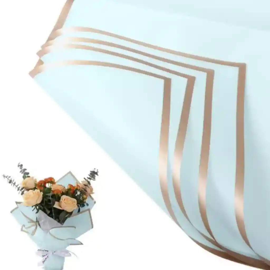Papel Coreano X20 Pliegos 54x54 Azul Claro Borde Dorado