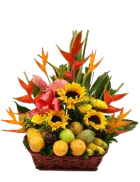 Girasoles, Heliconias, Gerberas Y Frutas Arreglo Dia Maravilloso