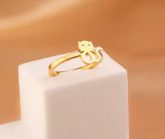 Anillo Gato Talla 7 Dorado