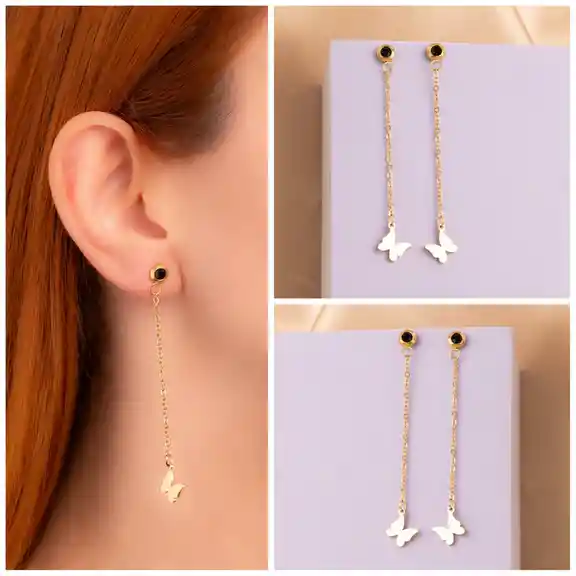 Aretes Mariposas Cadena Dorados