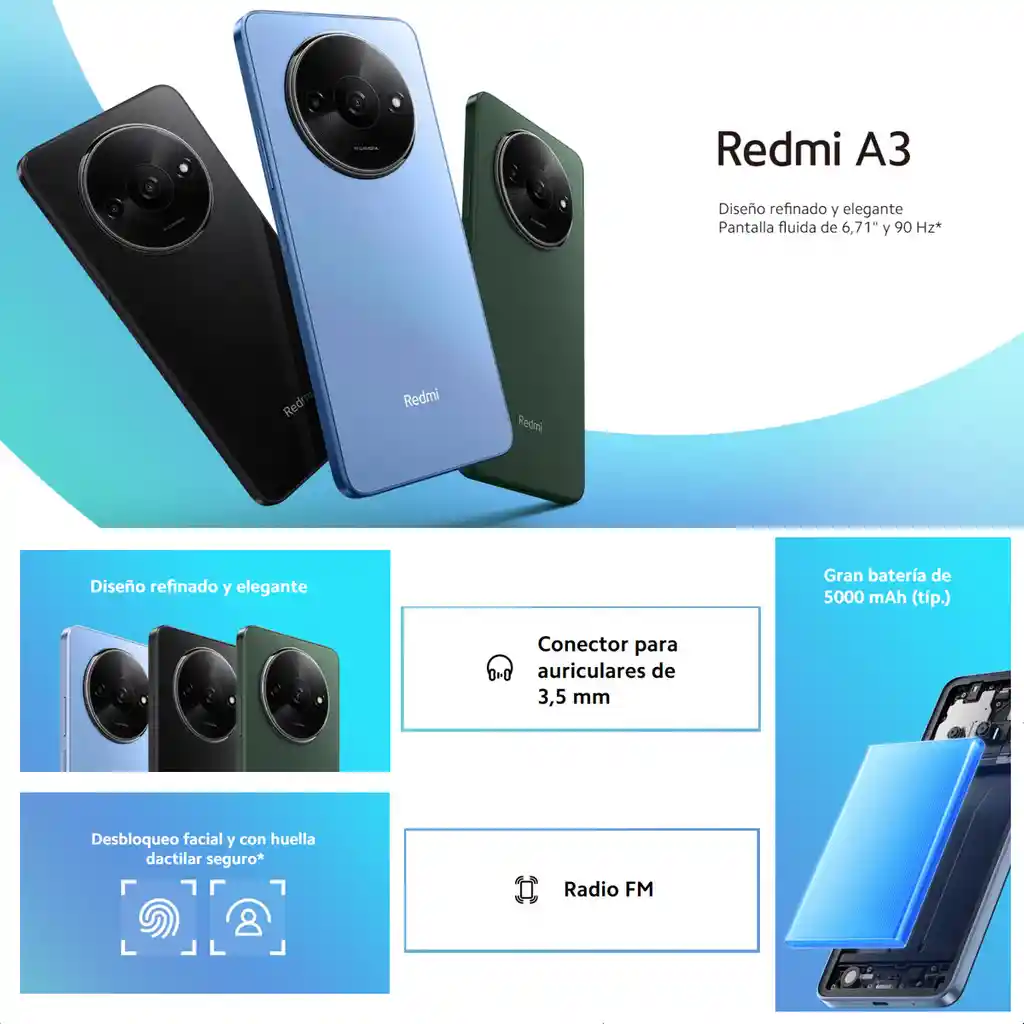 Celular Xiaomi Redmi A3 Dual Sim 64gb 3gb 671 8mpx Blue