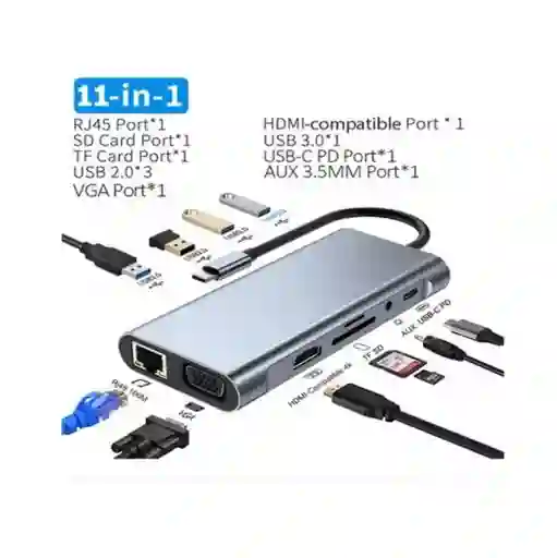 Hub 11 En 1, Tipo C Adaptador Usb C A Hdmi Vga, Ethernet.