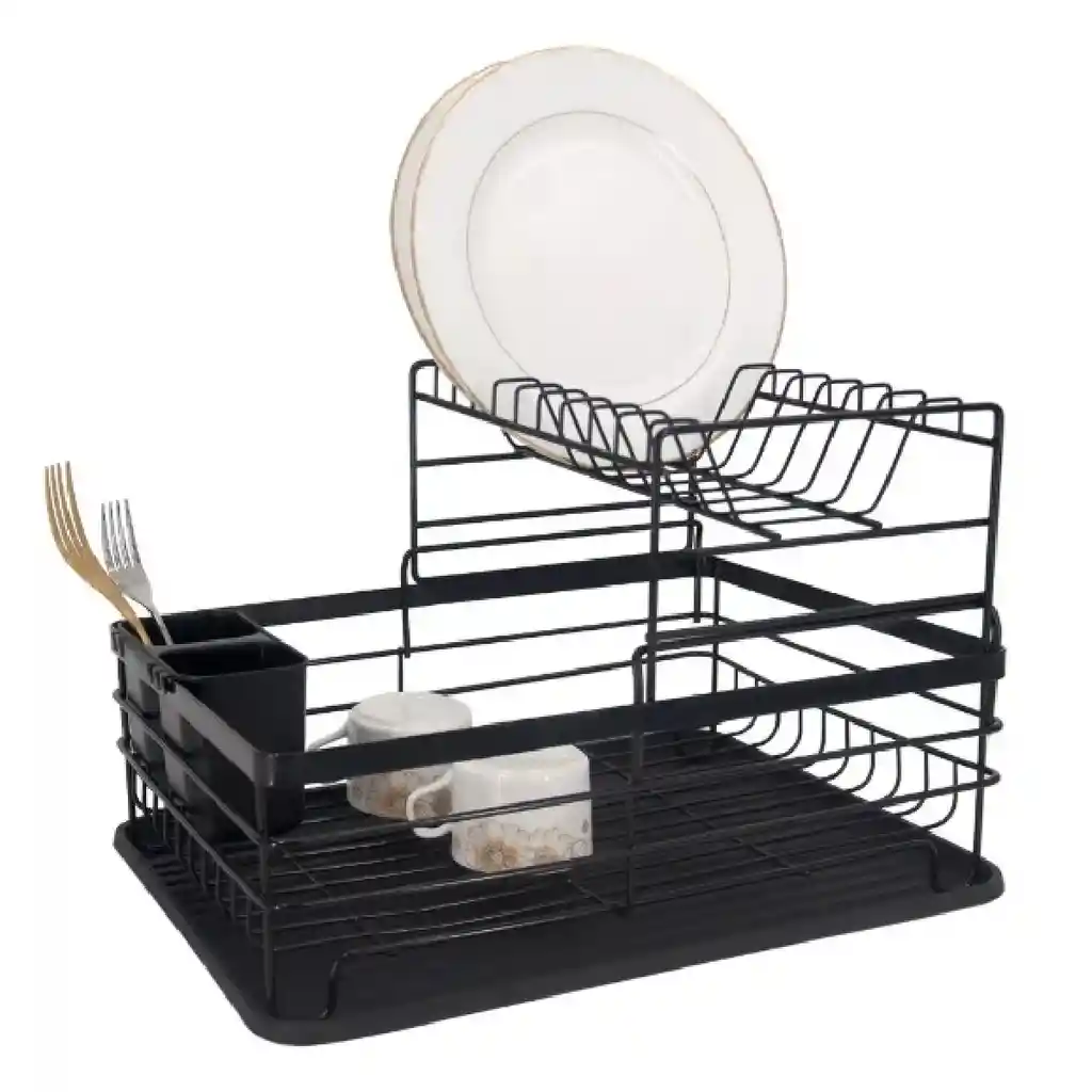 Escurridor De Vajilla Veneza De 2 Niveles Para 9 Platos Color Negro