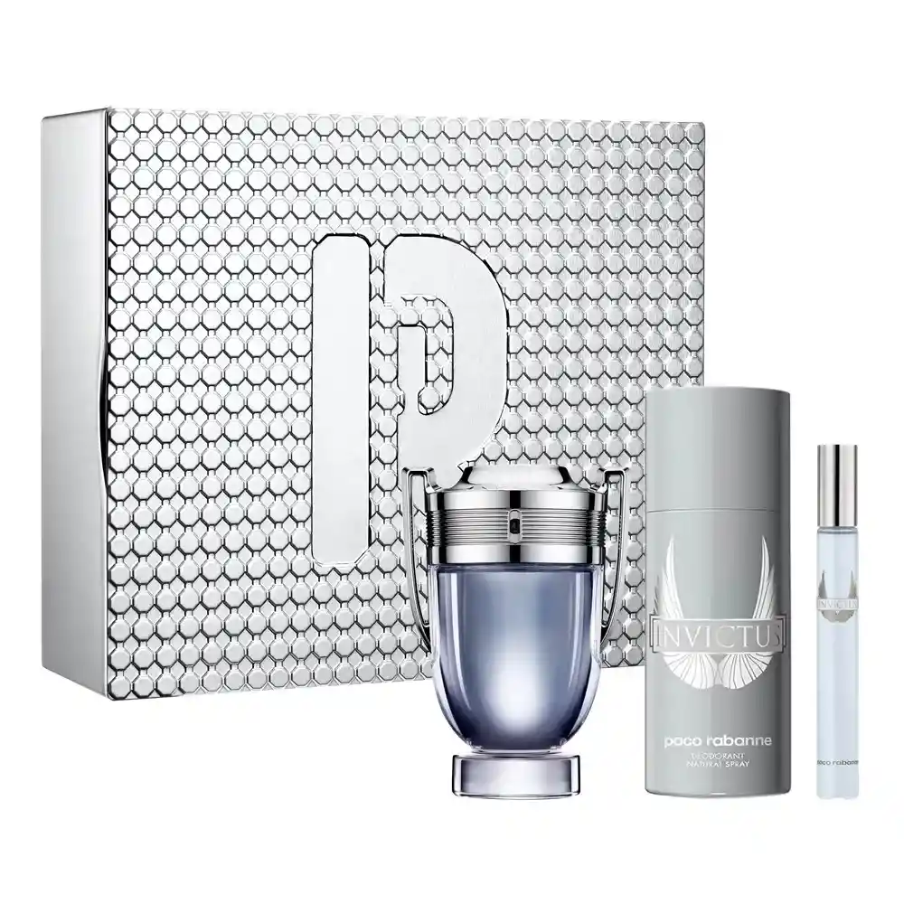 Estuche Rabanne Hombre Invictus + Desodorante + Travel Size Estuche