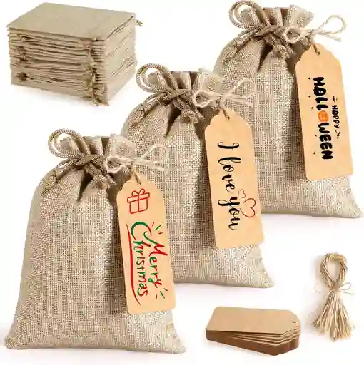 Bolsas En Yute 13x18cm Joya Recordatorio Navidad 12 Unidades