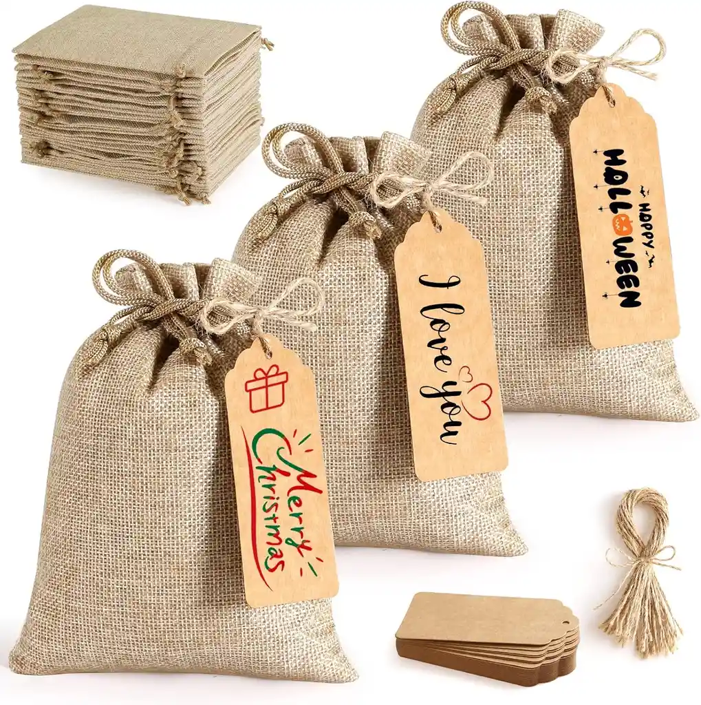 Bolsas En Yute 13x18cm Joya Recordatorio Navidad 12 Unidades