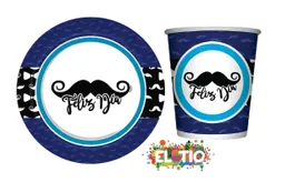 Platos Y Vasos Mostacho Feliz Dia