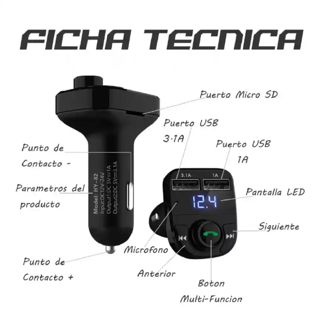 Transmisor Radio Fm Bluetooth Mp3 Usb Tf Wam Cargador Auto