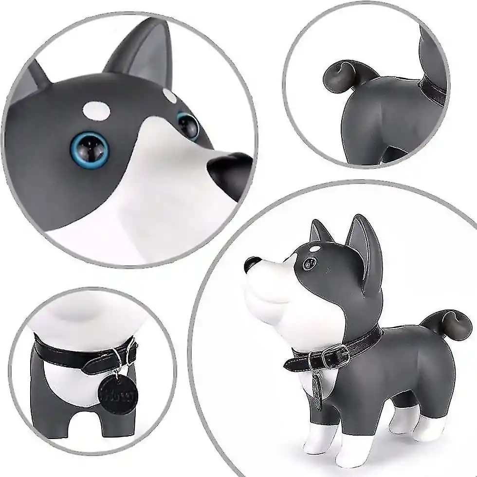 Juguete Muñeco Alcancia Perro Husky Lobo Gris Reutilizable Plastico